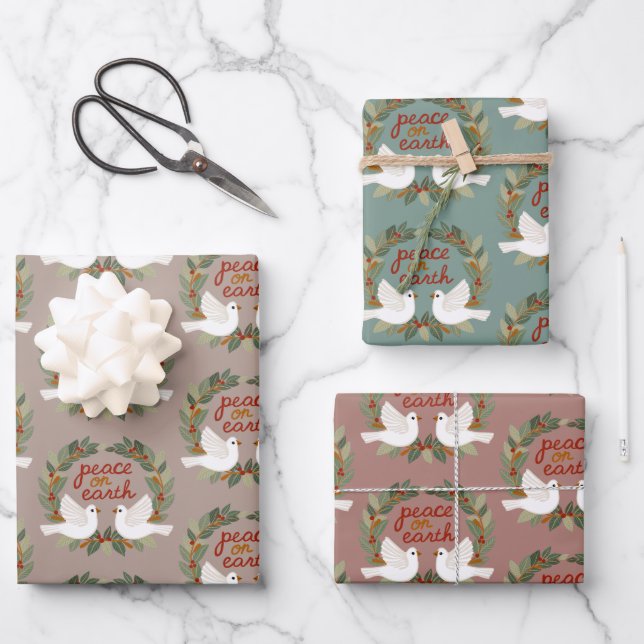 Peace on Earth Doves Christmas Holidays CUSTOM  Wrapping Paper Sheet (Front)