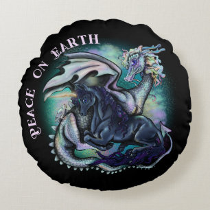 Peace on Earth Dragon and Unicorn Round Cushion