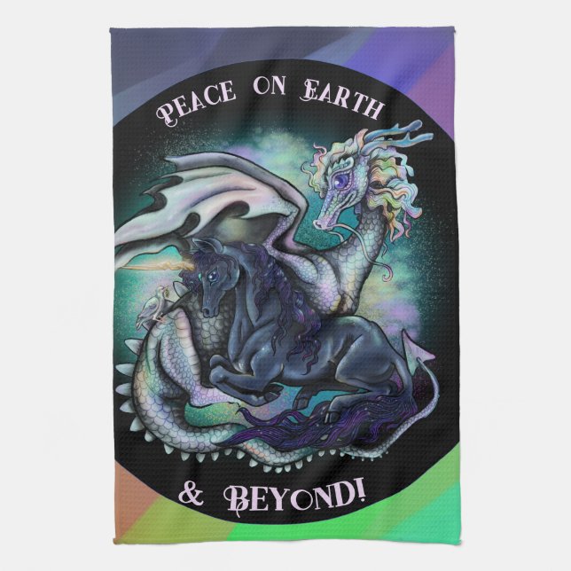 Peace on Earth Dragon and Unicorn Tea Towel (Vertical)