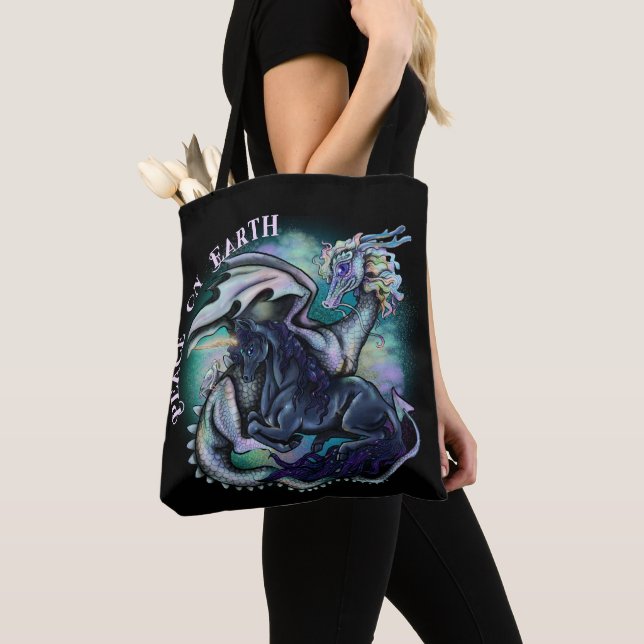 Peace on Earth Dragon and Unicorn Tote Bag (Close Up)