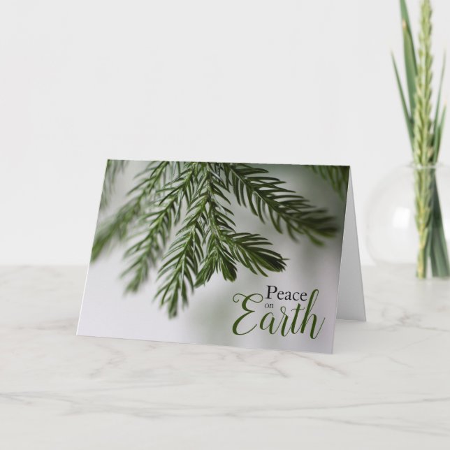 Peace on Earth Evergreen Branch Holiday Card (Front)
