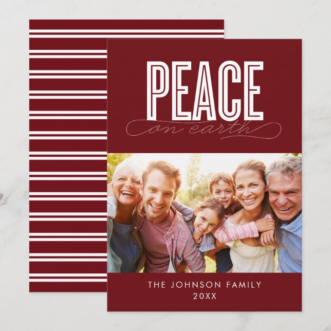 PEACE ON EARTH FAMILY PHOTO CHRISTMAS HOLIDAY CARD (Front/Back)
