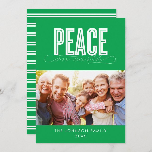 PEACE ON EARTH FAMILY PHOTO CHRISTMAS HOLIDAY CARD (Front/Back)