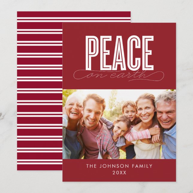 PEACE ON EARTH FAMILY PHOTO CHRISTMAS HOLIDAY CARD (Front/Back)