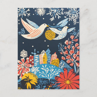 Peace on Earth, Festive Birds Nature Folk Charm Holiday Postcard