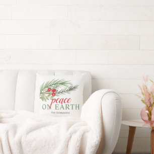 Peace on Earth Festive Christmas Greenery Cushion