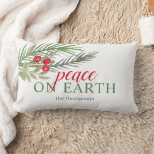 Peace on Earth Festive Christmas Greenery Lumbar Cushion