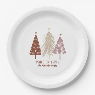 Peace On Earth Festive Merry Christmas Trees Chic Paper Plate