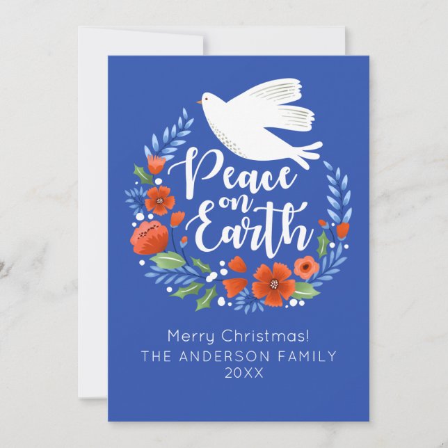 Peace on Earth Floral Christmas Holiday Photo (Front)