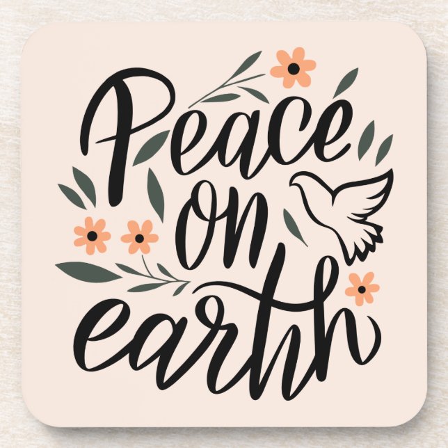 Peace on Earth Floral Design Coaster (Front)