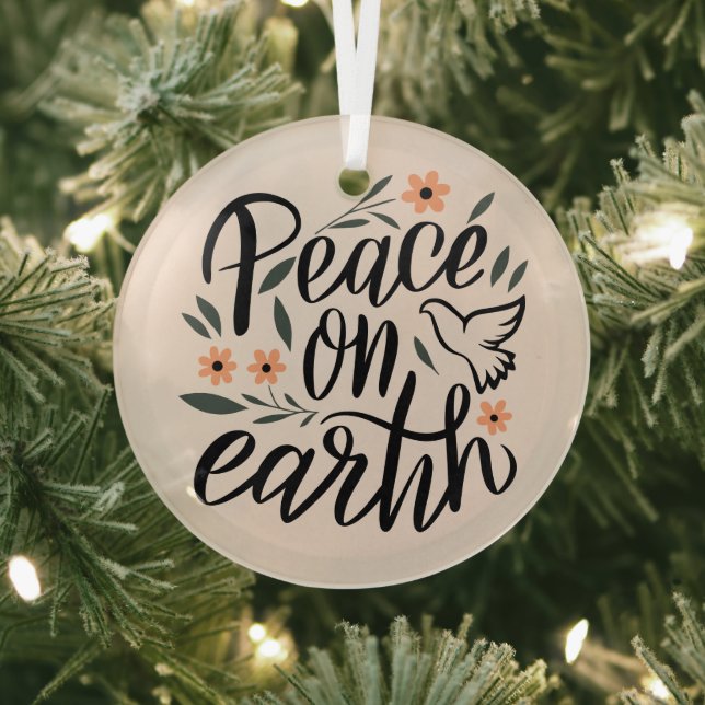 Peace on Earth Floral Design Glass Tree Decoration (Insitu)
