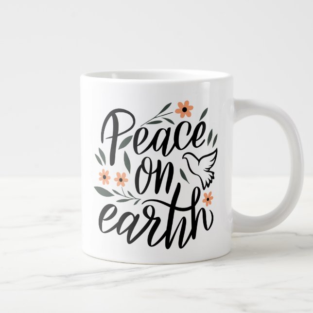 Peace on Earth Floral Design Large Coffee Mug (Right)
