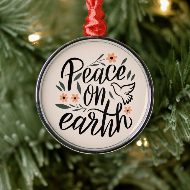 Peace on Earth Floral Design Metal Ornament (Tree)