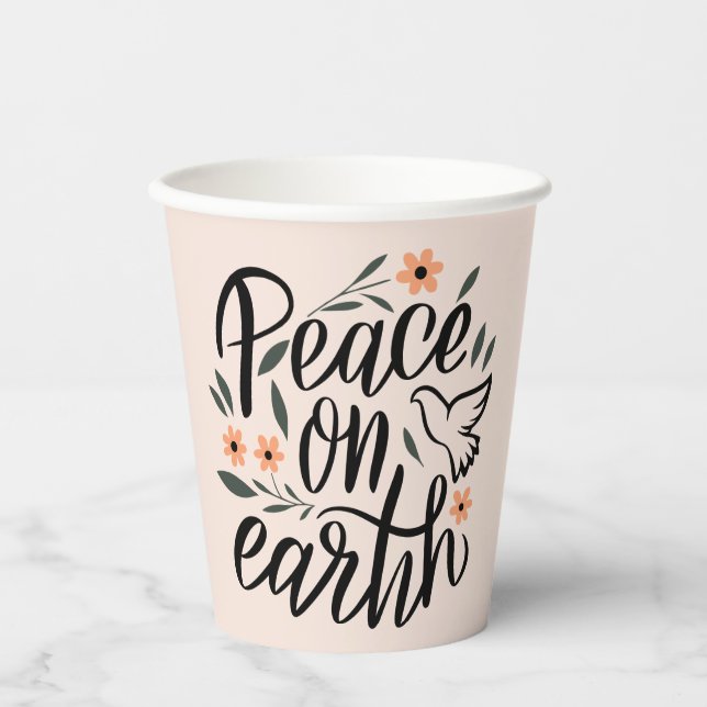 Peace on Earth Floral Design Paper Cups (Front)