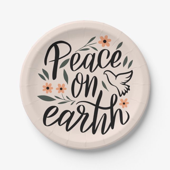 Peace on Earth Floral Design Paper Plate (Front)