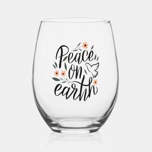 Peace on Earth Floral Design Stemless Wine Glass
