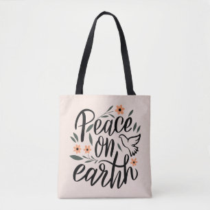 Peace on Earth Floral Design Tote Bag