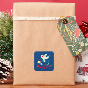 Peace On Earth Folk Art Bird Square Sticker