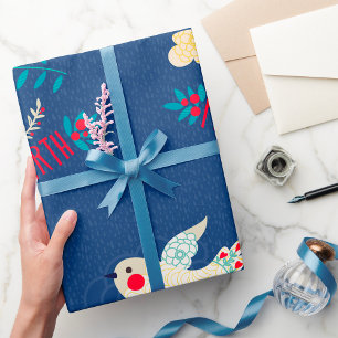 Peace On Earth Folk Art Bird Wrapping Paper