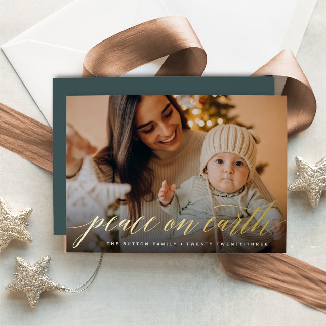 Peace on Earth Full Photo Foil Holiday Card (Creator Uploaded)