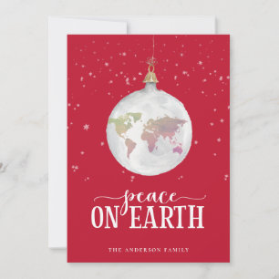 Peace on Earth Globe Ornament Red Holiday Card