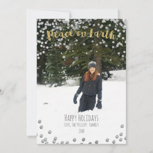 Peace on Earth Gold Silver Holiday Christmas Photo Card