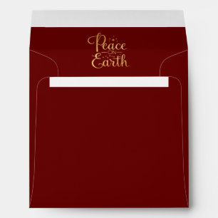 Peace on Earth Gold Typography Red Holiday Elegant Envelope
