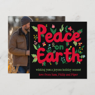 PEACE ON EARTH Hand-Drawn CUSTOM PHOTO  Holiday Card
