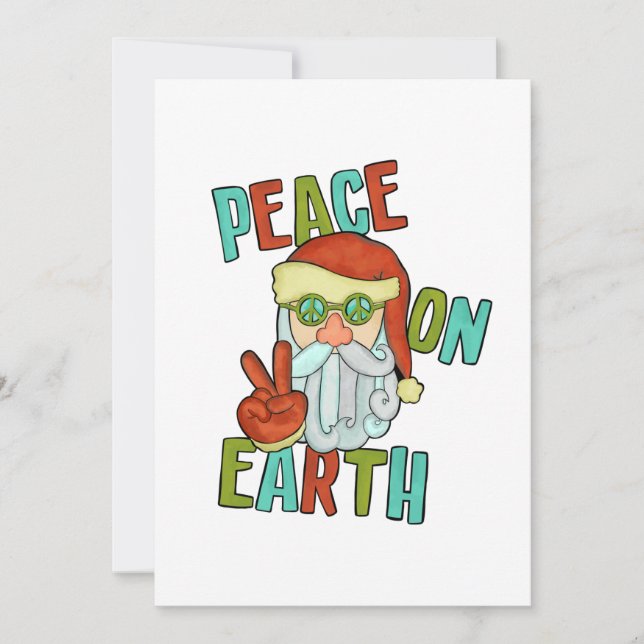 Peace on Earth Hippie Santa Holiday Card (Front)