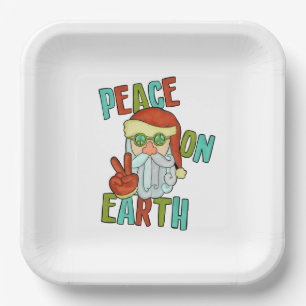 Peace on Earth Hippie Santa Paper Plate