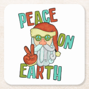 Peace on Earth Hippie Santa Square Paper Coaster