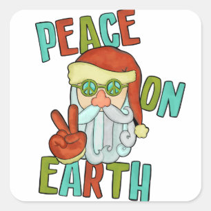 Peace on Earth Hippie Santa Square Sticker