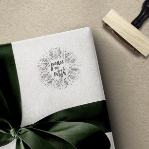 Peace on Earth Holiday Wreath Rubber Stamp
