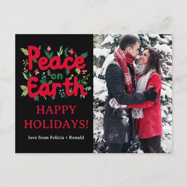 PEACE ON EARTH Holiday Xmas Christmas CUSTOM PHOTO Postcard (Front)