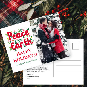 PEACE ON EARTH Holiday Xmas Christmas CUSTOM PHOTO Postcard