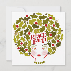 Peace on Earth Holly Hair Holiday Card