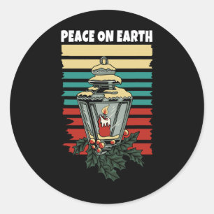 Peace On Earth Lantern Retro Vintage Sunset Happy Classic Round Sticker