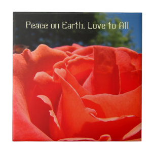 Peace on Earth Love to All! Red Rose Tile Art gift