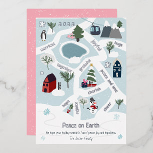 Peace on Earth map story telling illustrations Foil Holiday Card