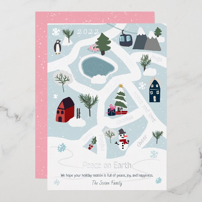 Peace on Earth map story telling illustrations Foil Holiday Card (Front/Back)