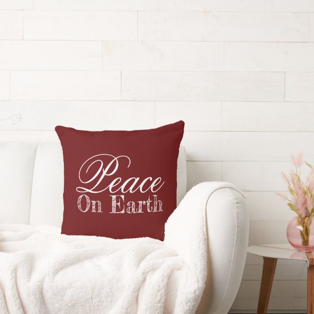 Peace on Earth Maroon Throw Pillow (Couch)