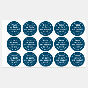 Peace on Earth Minimalist Blue Snowflake Labels