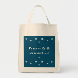 Peace on Earth Minimalist Blue Snowflake  Tote Bag