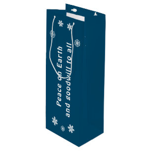 Peace on Earth Minimalist Blue Snowflake Wine Gift Bag