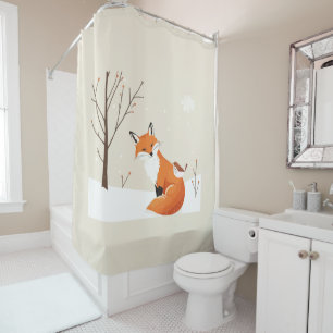 Peace on Earth Minimalist Fox Bird Cute Animals Shower Curtain
