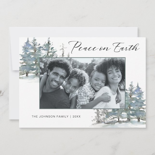 Peace on Earth Modern Christmas Holiday Photo Card (Front)
