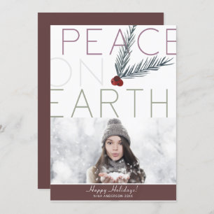PEACE ON EARTH Modern Clean Minimal Holiday Photo Invitation