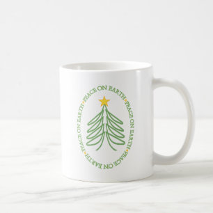 Peace On Earth Modern Holiday Tree and Quote Coffee Mug