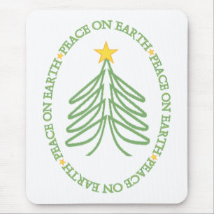 Peace On Earth Modern Holiday Tree and Quote Mouse Pad
