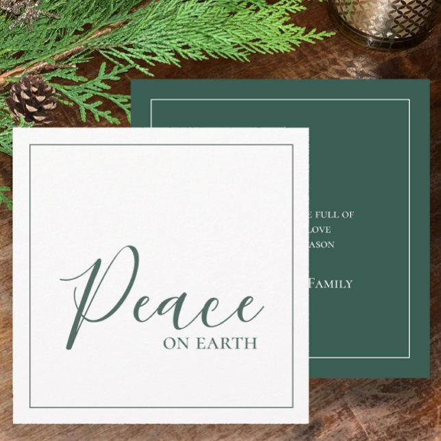 Peace on Earth | Modern Simple Green Personalised Holiday Card (Personalize with name Peace on earth modern minimalistic green pine holiday Christmas greeting card)